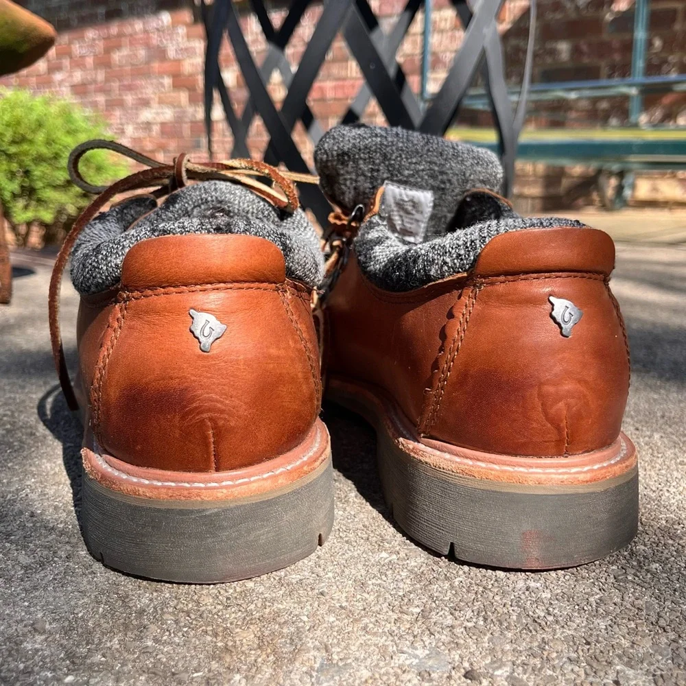Men’s OluKai Mauna Lalo Brown Leather Hiking Boots Shoes Wool Collar 9.5